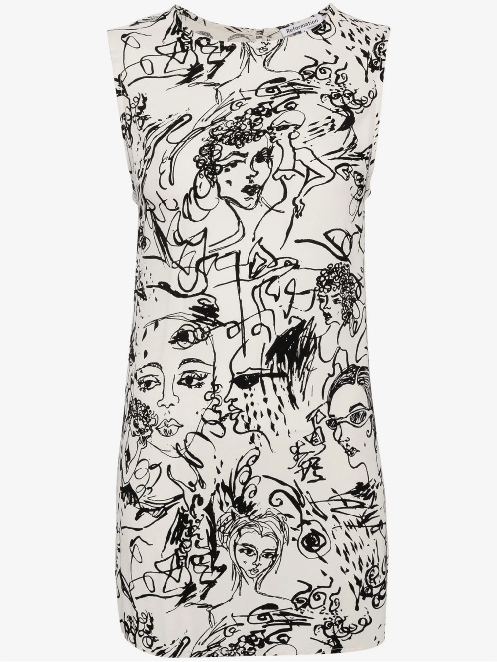 Reformation Gracelynn Sleeveless Cream & Black Sketch-Print Shift Dress